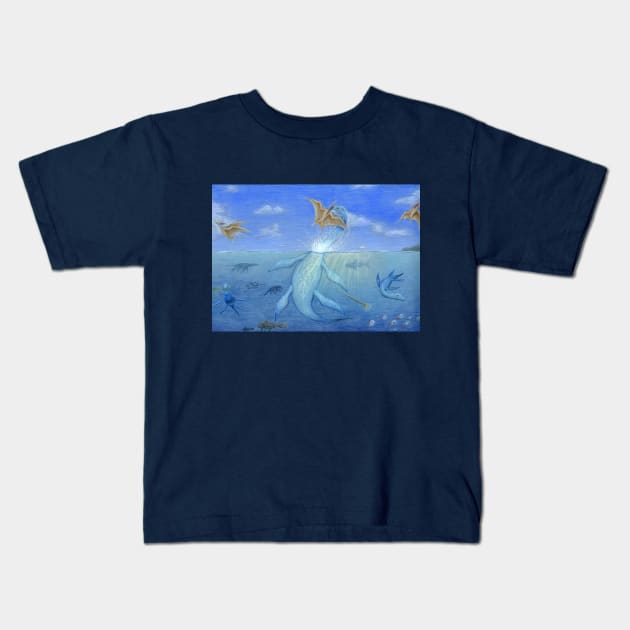 Hunting Plesiosaur Kids T-Shirt by PsychicHuldra